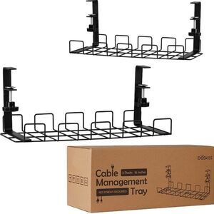 Baskiss Under Desk Cable Management Trays 2 Pack, 16" Clamp Cord Organizer